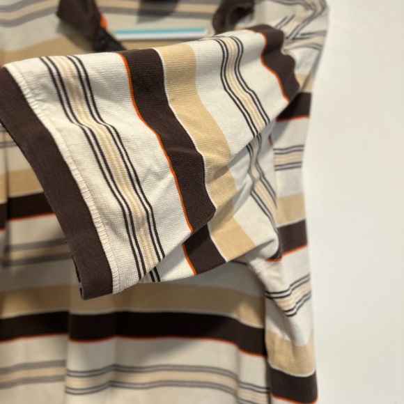 Vintage 90s Y2K South Pole Sz: 3XL Tan & Dark Brown Striped Short Sleeve Polo. - Picture 10 of 16